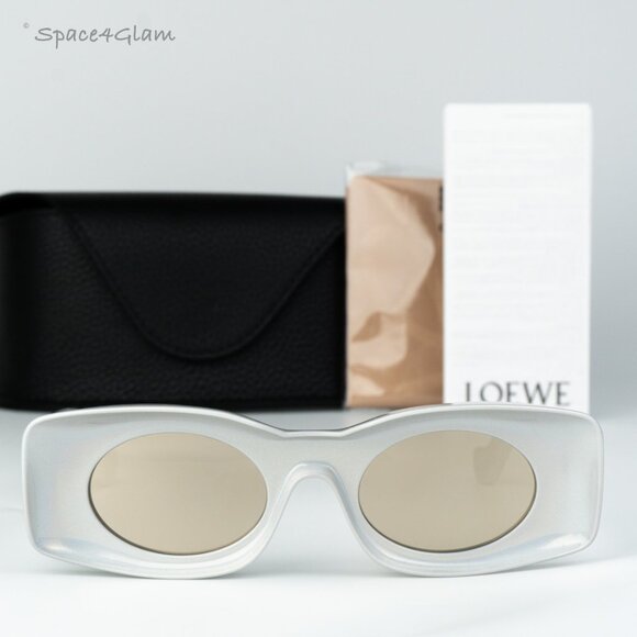 Loewe Men Sunglasses Grey Gold Mirror Rectangle LW40033I 24C NEW AUTHENTIC - Picture 1 of 8